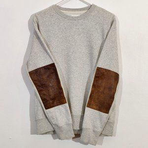 Billy Reid Dover Sweatshirt Leather Elbow Patches Light Heathered Gray Men's SM